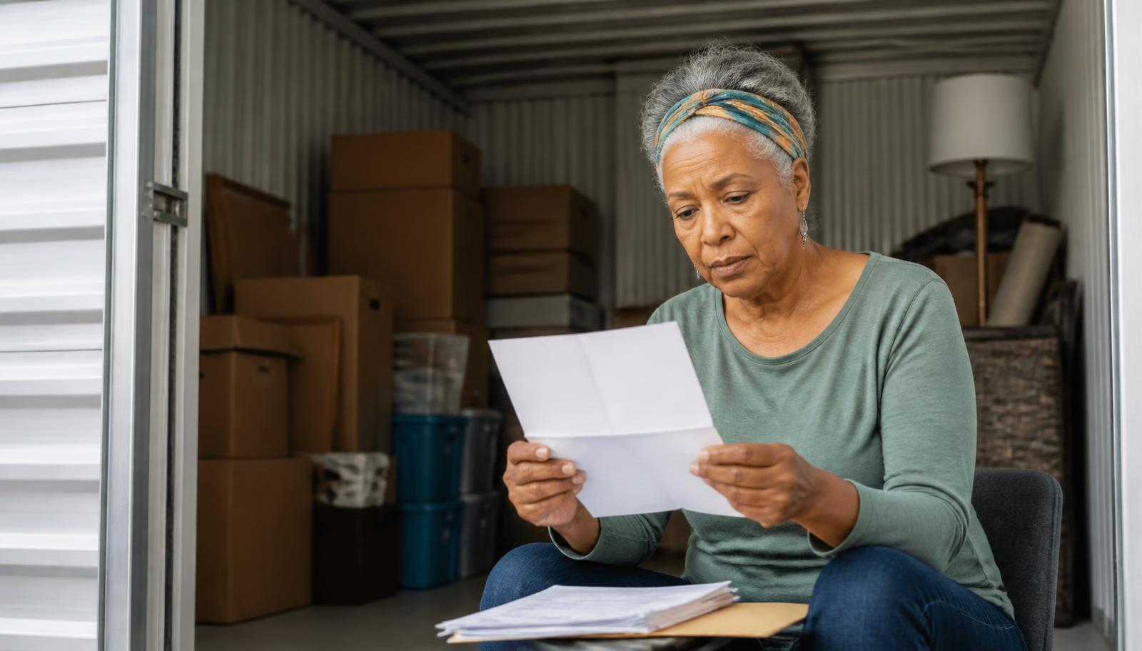 Illustrative photo of an older woman reviewing a confusing bill at her kitchen table